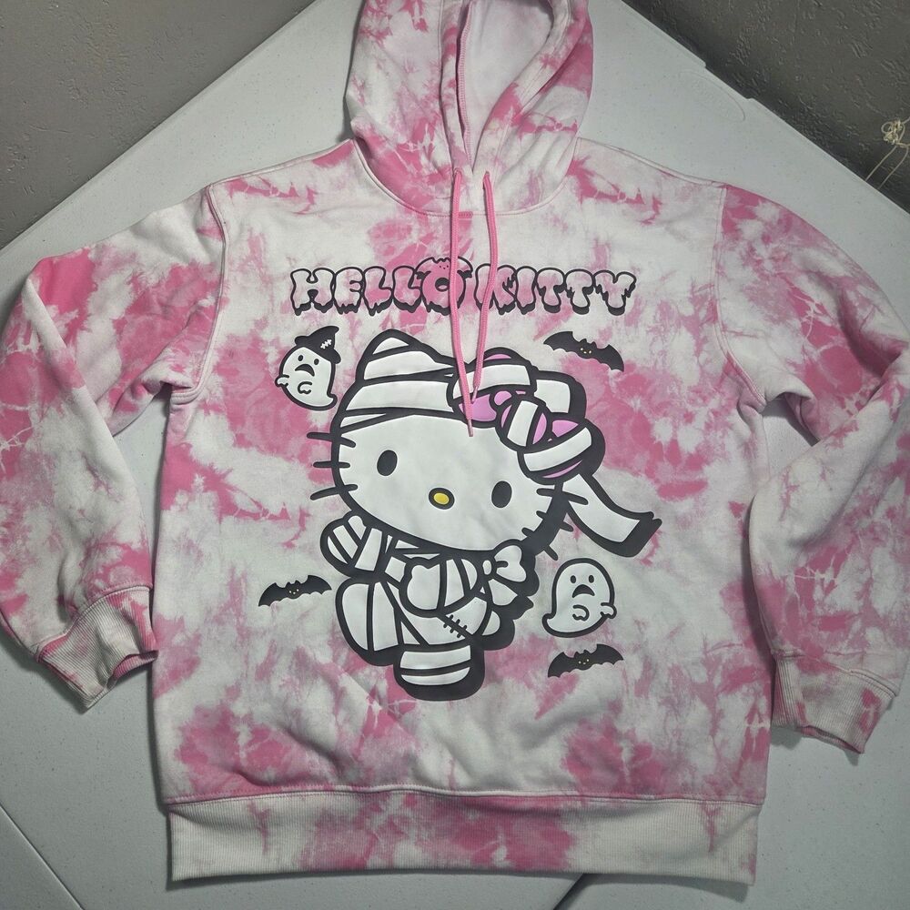 ​Hello Kitty Halloween Hoodie Womens S Pink Tie Dye Mummy Ghost Sanrio
